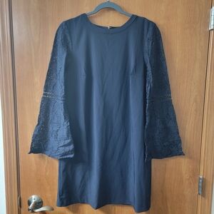 LOFT Shift Navy Mini Length Dress with Bell Lace Sleeves Size 4